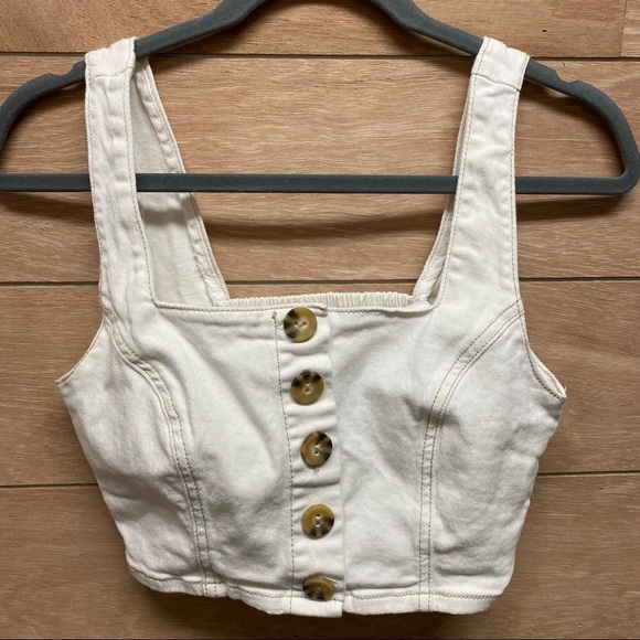 Crop button cami tank top SMALL off white - Picture 2 of 5